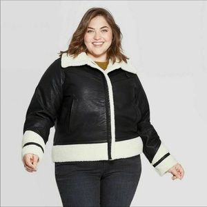 Faux Leather Moto Sherpa Jacket 3X
